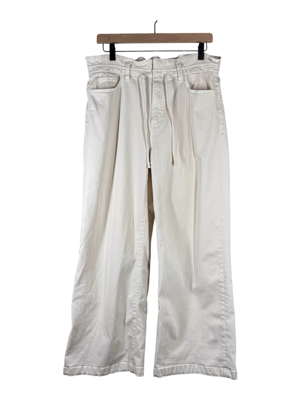 Paige Ari High Rise Wide Leg Drawstring Pants Chinos Cream Women’s 30